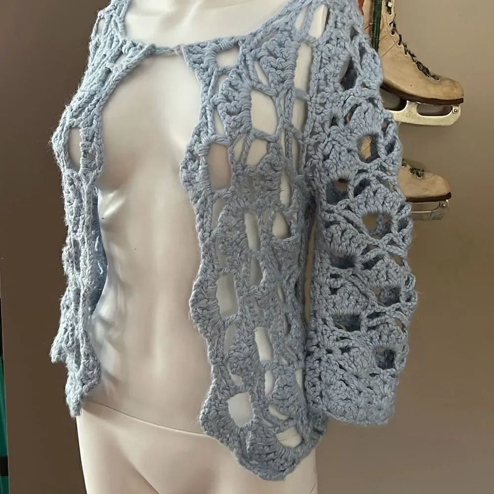 Anthropologie One Girl Who Blue Knit Cardigan Sweater RARE Medium